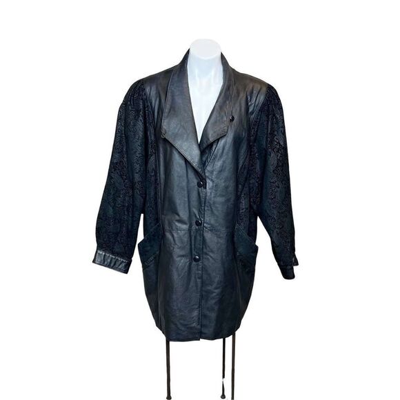 Wilson’s Leather vintage 80’s black leather thigh length jacket size L - Picture 1 of 16
